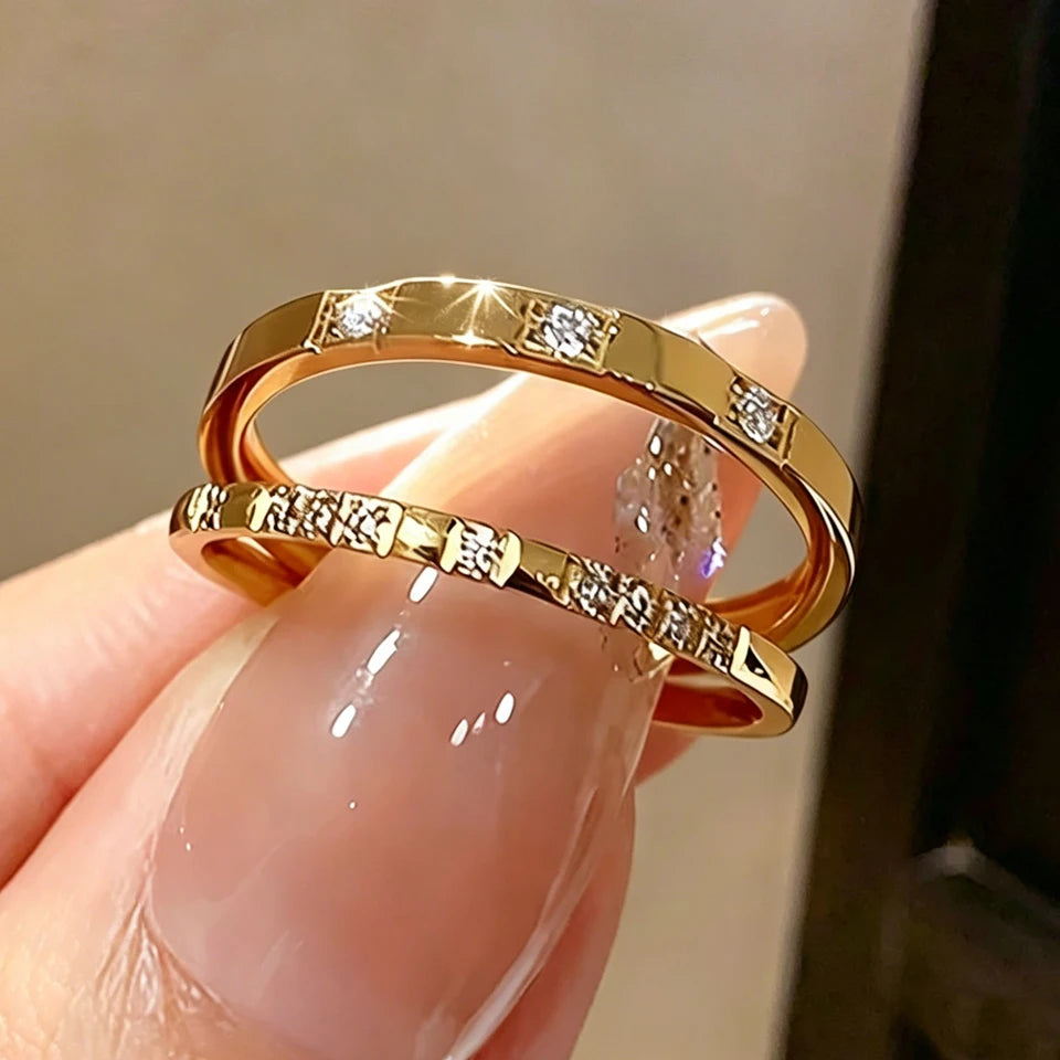 2pcs/set Modern Spark Zircon Ring