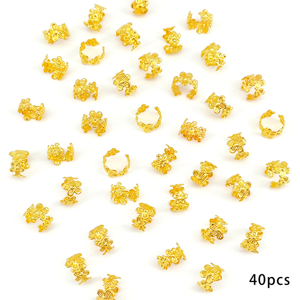 40-Piece Vine Leaf Alloy Hair Braid Rings