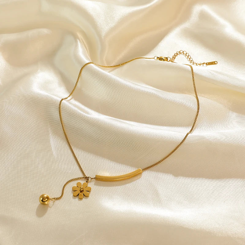 Gold Flower Stainless Steel Necklace & Bracelet Set