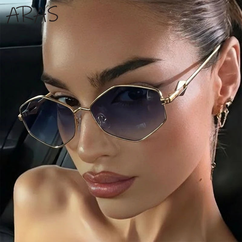 Women's Hexagon Sunglasses – Vintage Gradient UV400 Alloy Frame