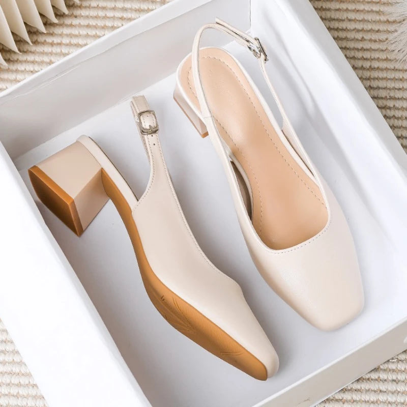 Women's Square-Toe Heeled Sandals – Buckle Strap | 3–5 cm