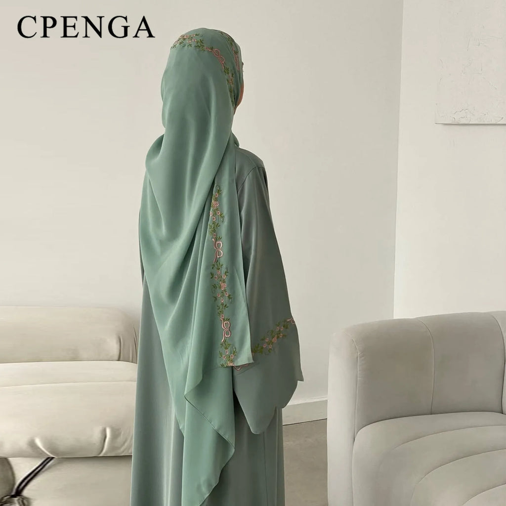Luxurious Floral Embroidery Hijab Abaya Kaftan