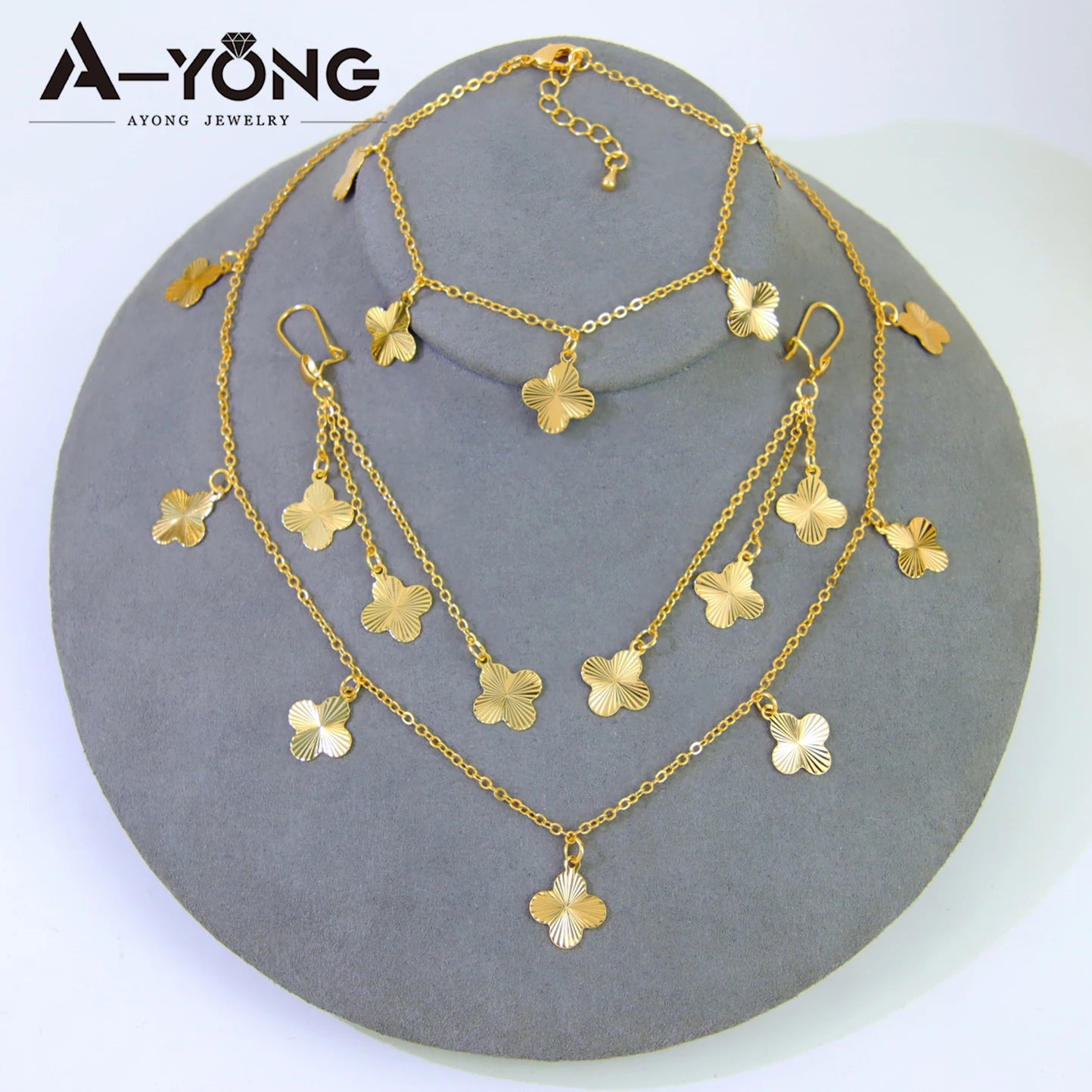 Italian Gold Bead Flower Necklace Set