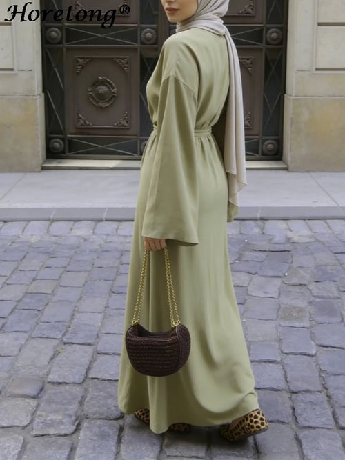 Belted Flare Sleeve Modest Abaya Maxi Robe