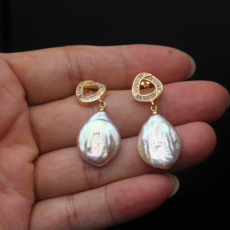 Real Natural Baroque Pearl Earrings Woman,Cute White Freshwater 925 Silver Pearl Earrings Wife Anniversary Gift White