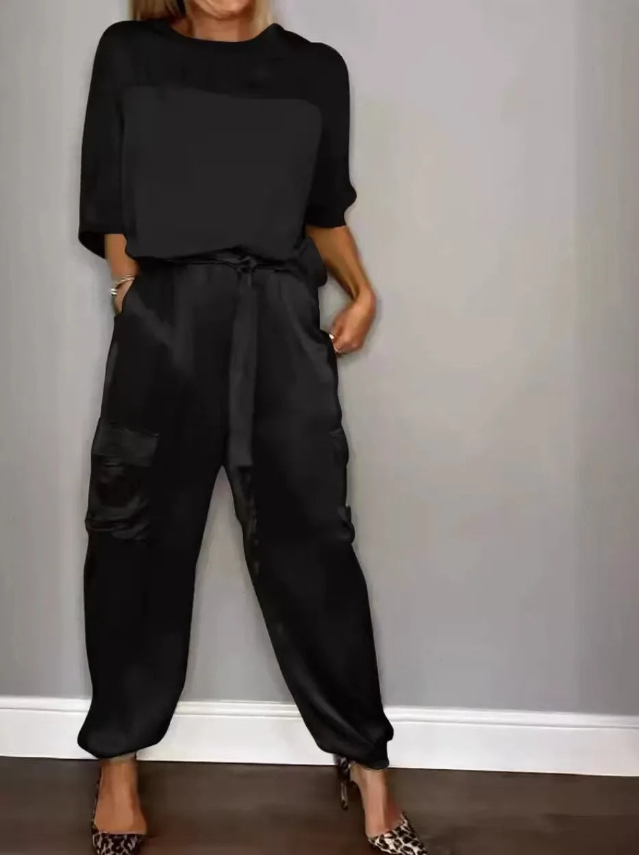 Satin Half-Sleeve Two-Piece Set