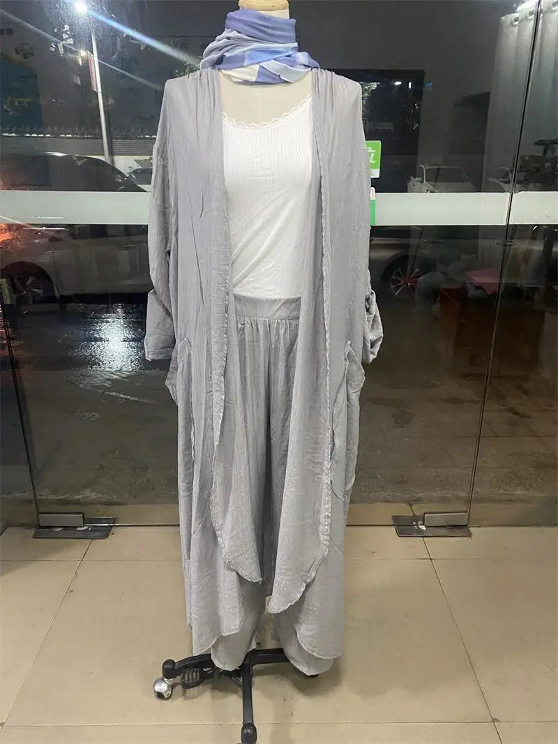 Abaya Blouse & Wide Leg Pants Two-Piece Set