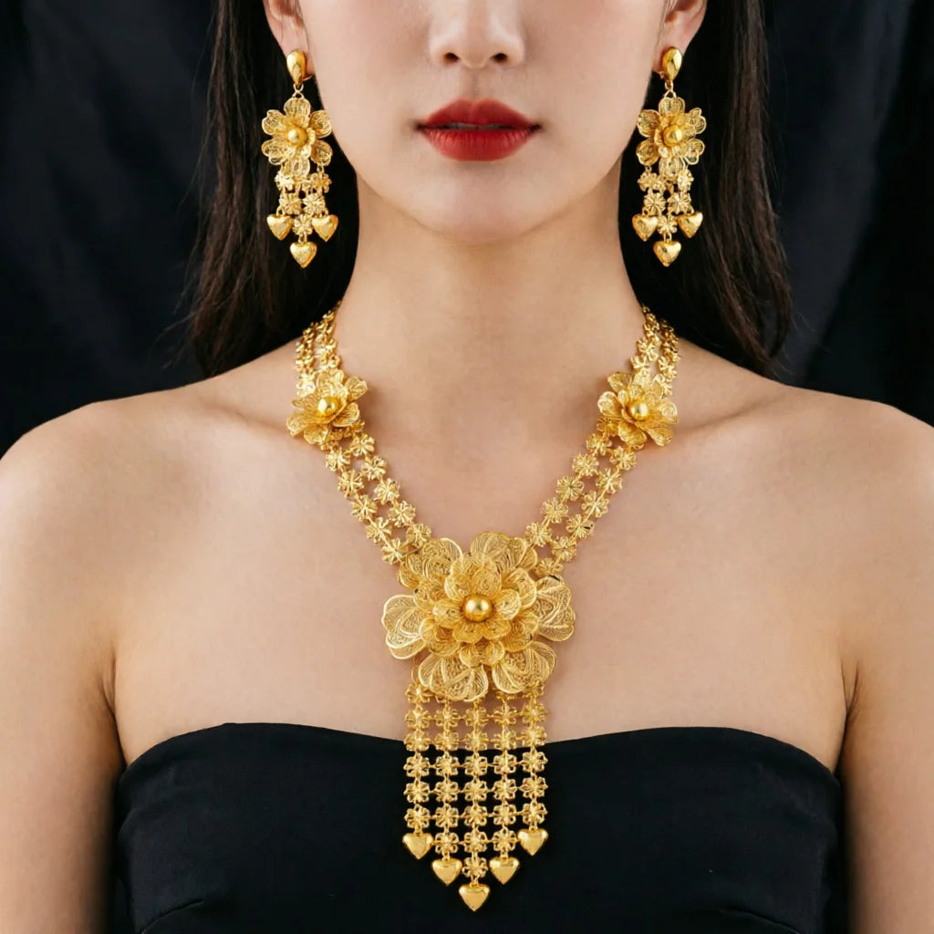 Golden Blossom Necklace Set
