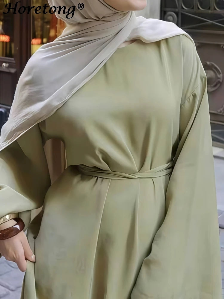 Belted Flare Sleeve Modest Abaya Maxi Robe