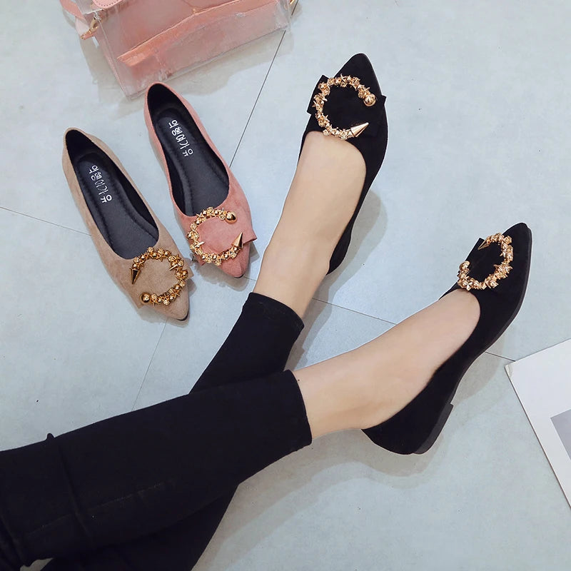 Pointed Toe Metal Detail Women's Shoes