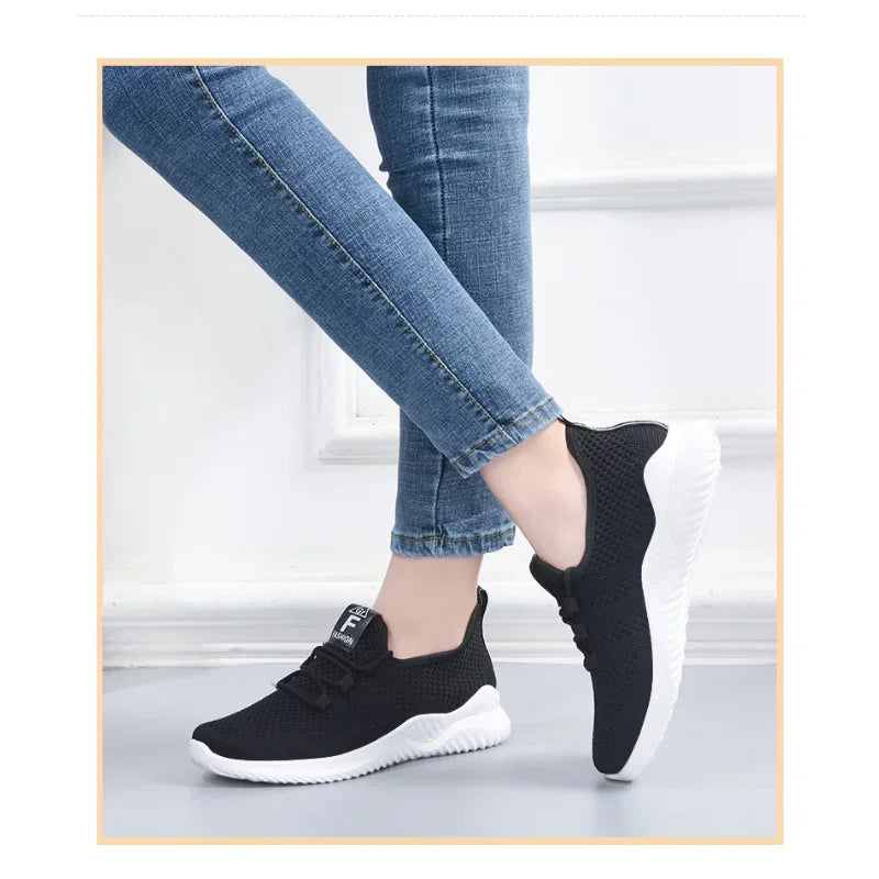 Women's Air Mesh Flats – Lightweight Lace-Up Casual Shoes