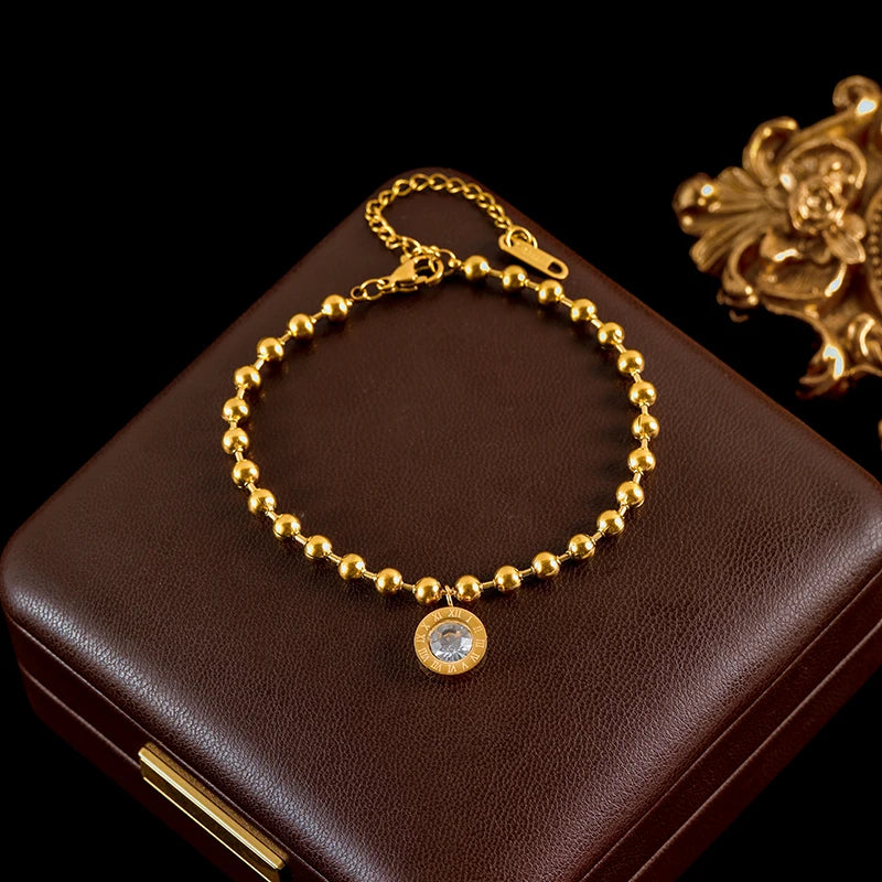 Gold Bead Ball Necklace Bracelet & Earrings Set