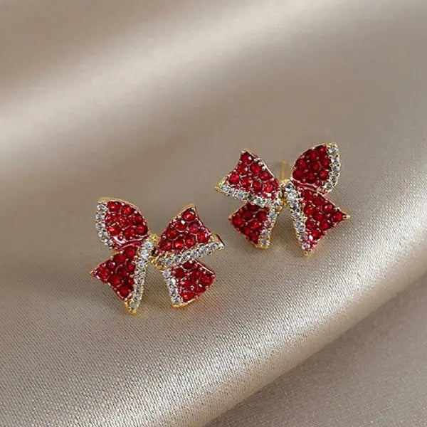 Wine Red Pearl Flower Stud Earrings