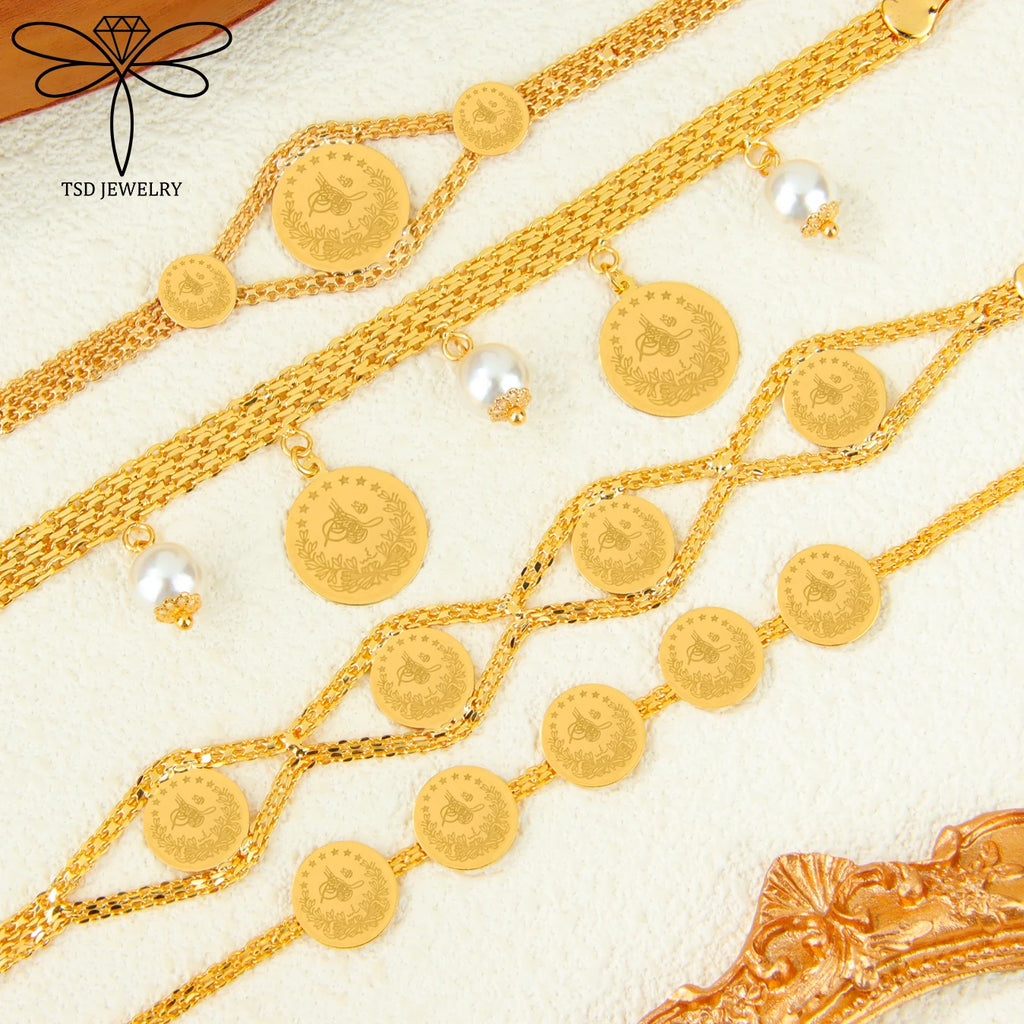 Turkish Vintage Coins Pearl Bracelet