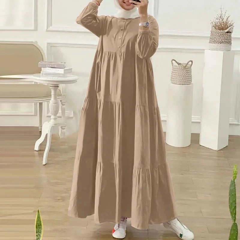 Tiered Lantern Sleeve Abaya Maxi Dress