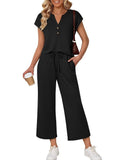V-Neck T-Shirt & Wide Leg Capri Pants Set