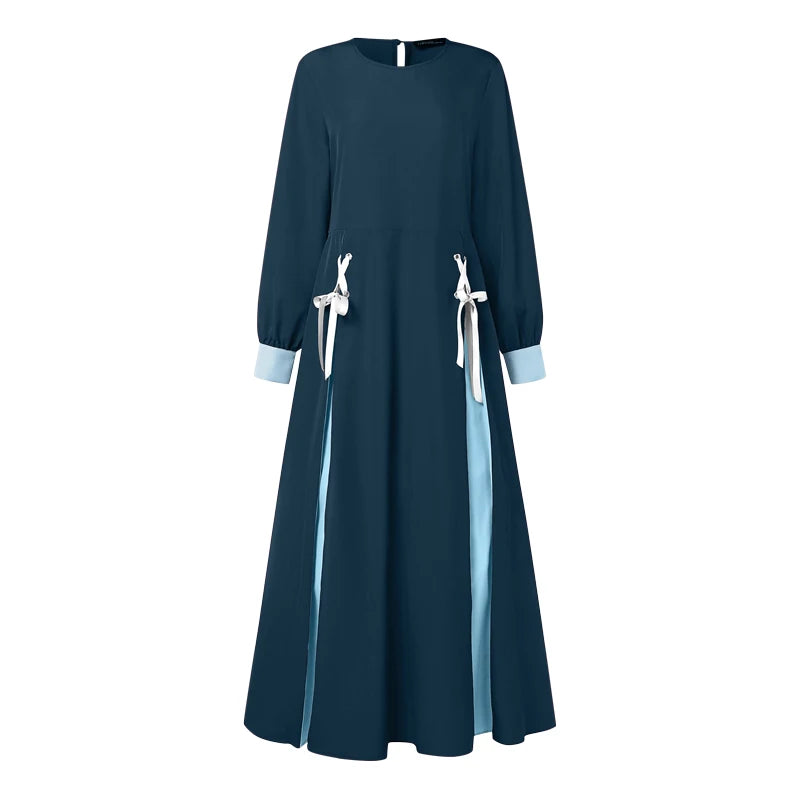 Veloura Contrast Tie-Waist Abaya Dress