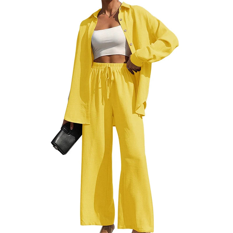 Button Shirt & Wide Leg Pants Two-Piece Set