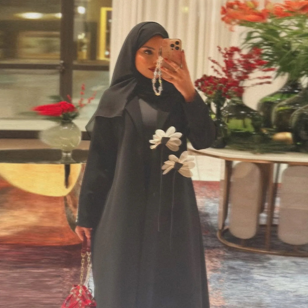 Floral Open Abaya Cardigan Dress