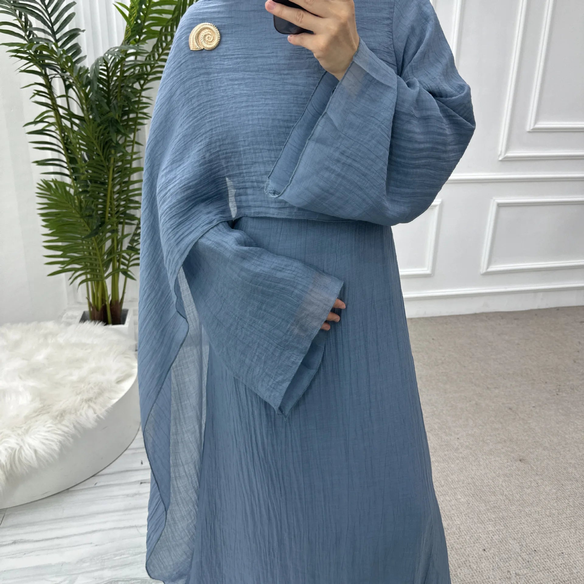 Solid Colour Elegant Abaya Cardigan Set
