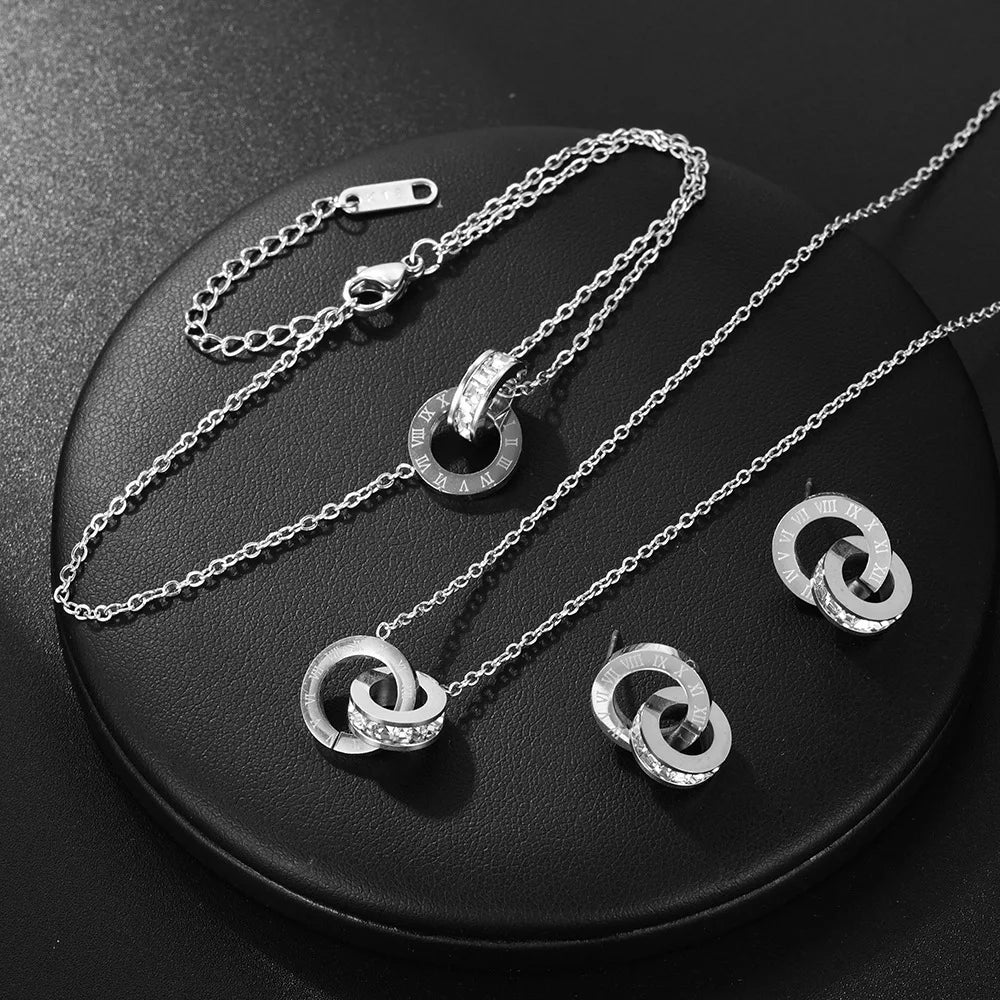 Roman Numerals Necklace Bracelet & Earrings Set