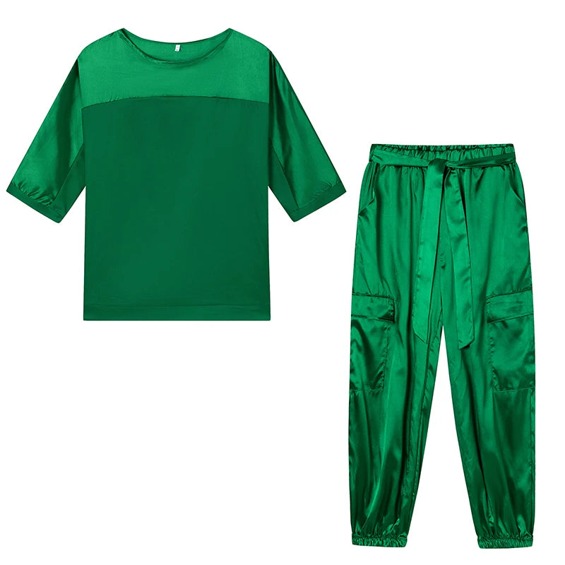 Satin Half-Sleeve Two-Piece Set