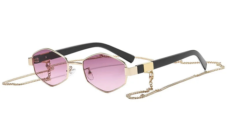 Fashionable Polygonal Metal Sunglasses For Women, Retro Personalized Street Style Sunglasses, Outdoor Casual Chain Sunglasses