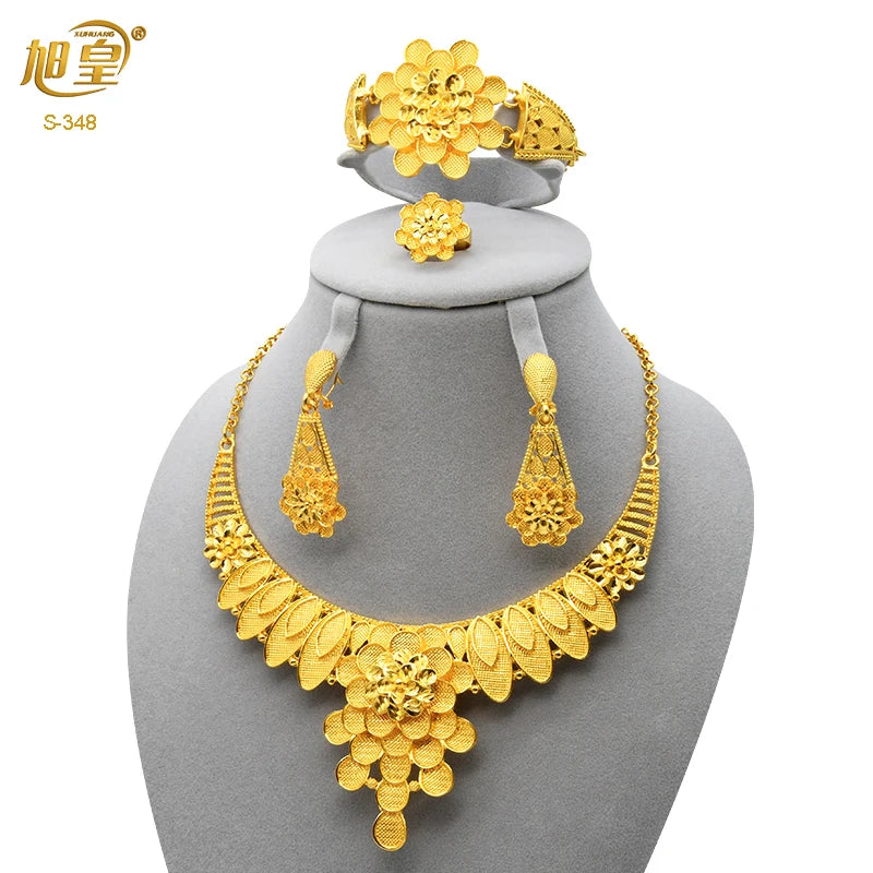 Dubai 24K Gold Bridal Necklace & Earrings Set