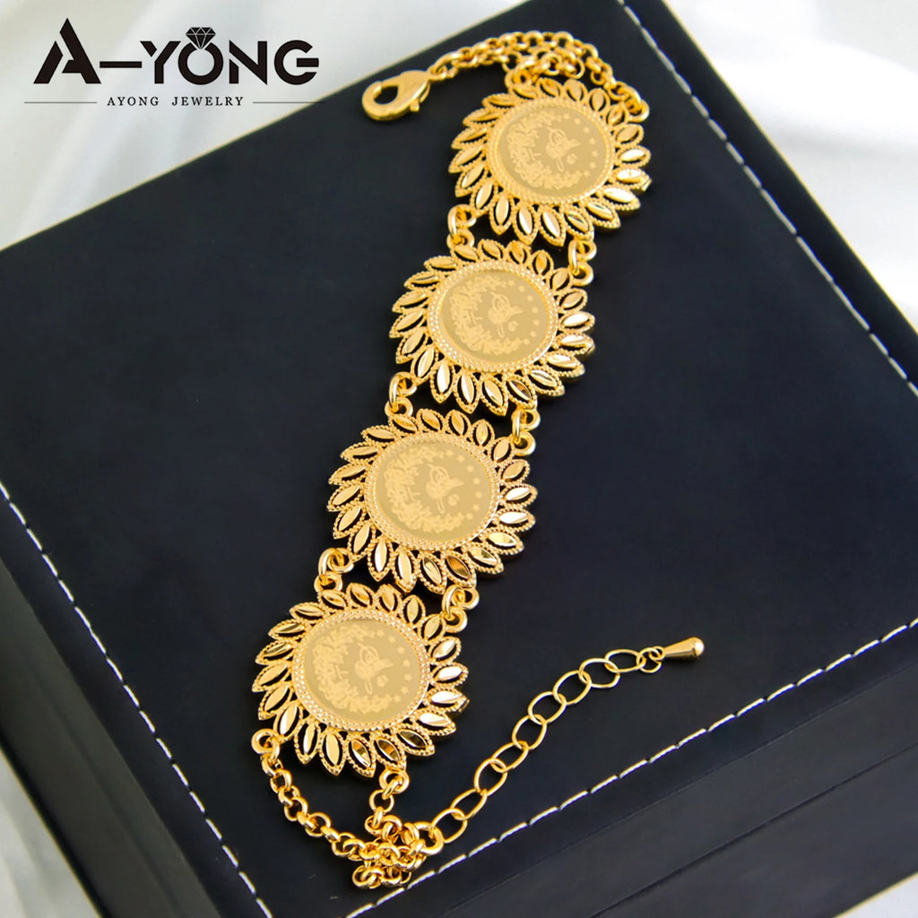 Turkish Classic Gold Coins Cuff Bangle