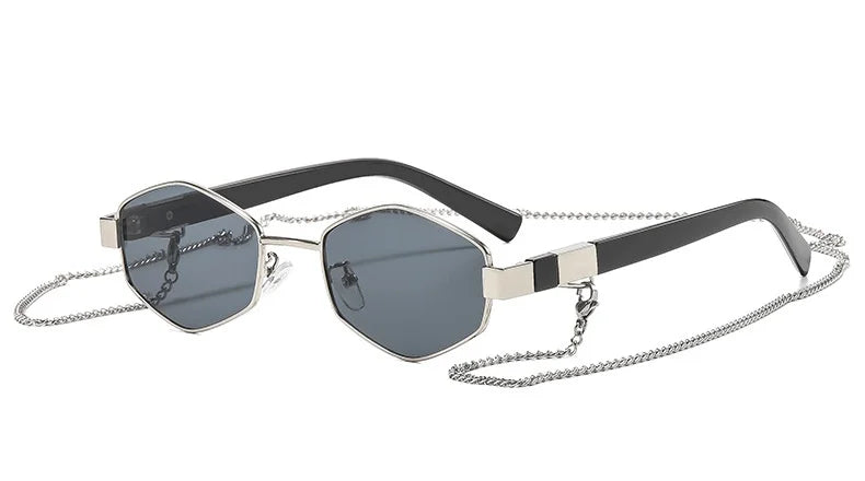 Fashionable Polygonal Metal Sunglasses For Women, Retro Personalized Street Style Sunglasses, Outdoor Casual Chain Sunglasses