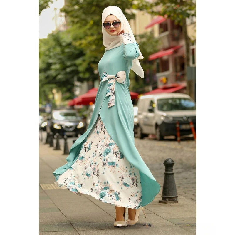 Floral Print Slim Dubai Abaya Evening Dress