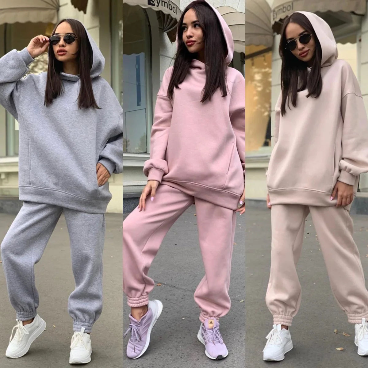 Monochrome Hooded Hoodie Set Casual European American Fashion 2-Piece Autumn Winter Hot Selling New Style