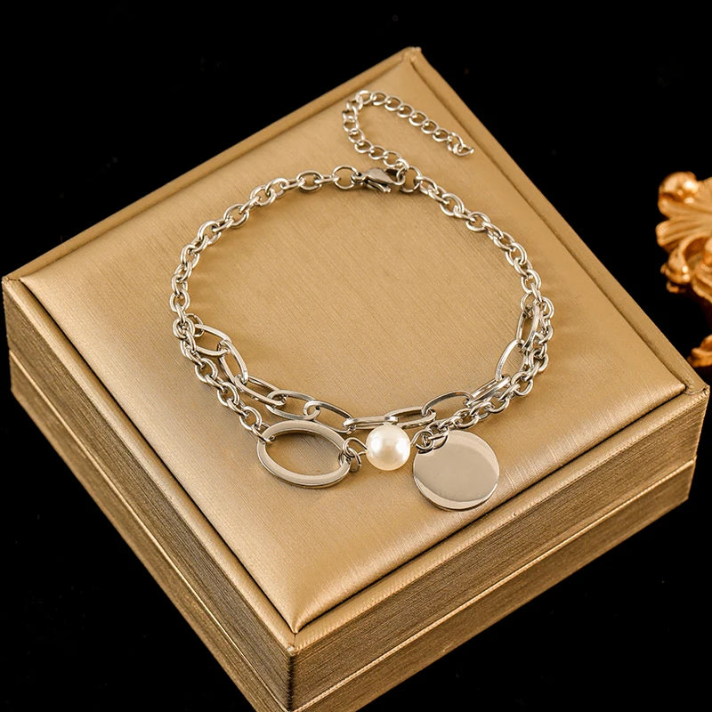 Silver Metal Texture Wrist Chain Bangle Bracelet