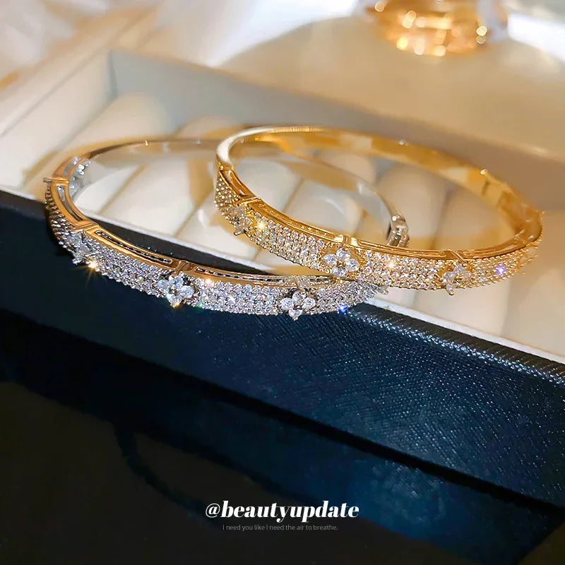 Cubic Zirconia Gold Silver Bangle Bracelet