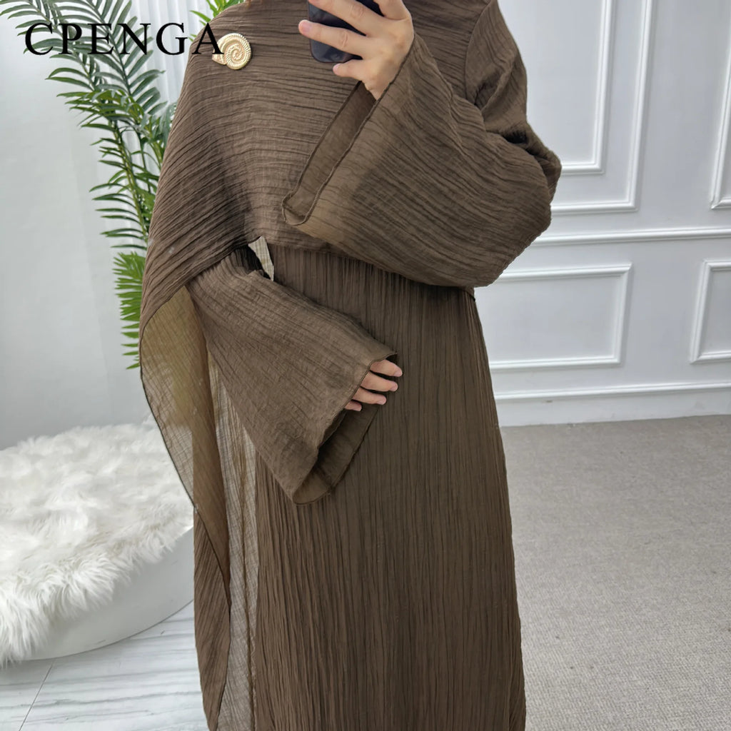 Solid Colour Elegant Abaya Cardigan Set