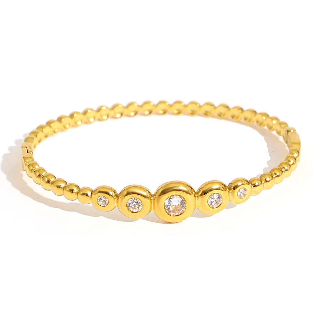 Cubic Zirconia Gold Stainless Steel Bangle
