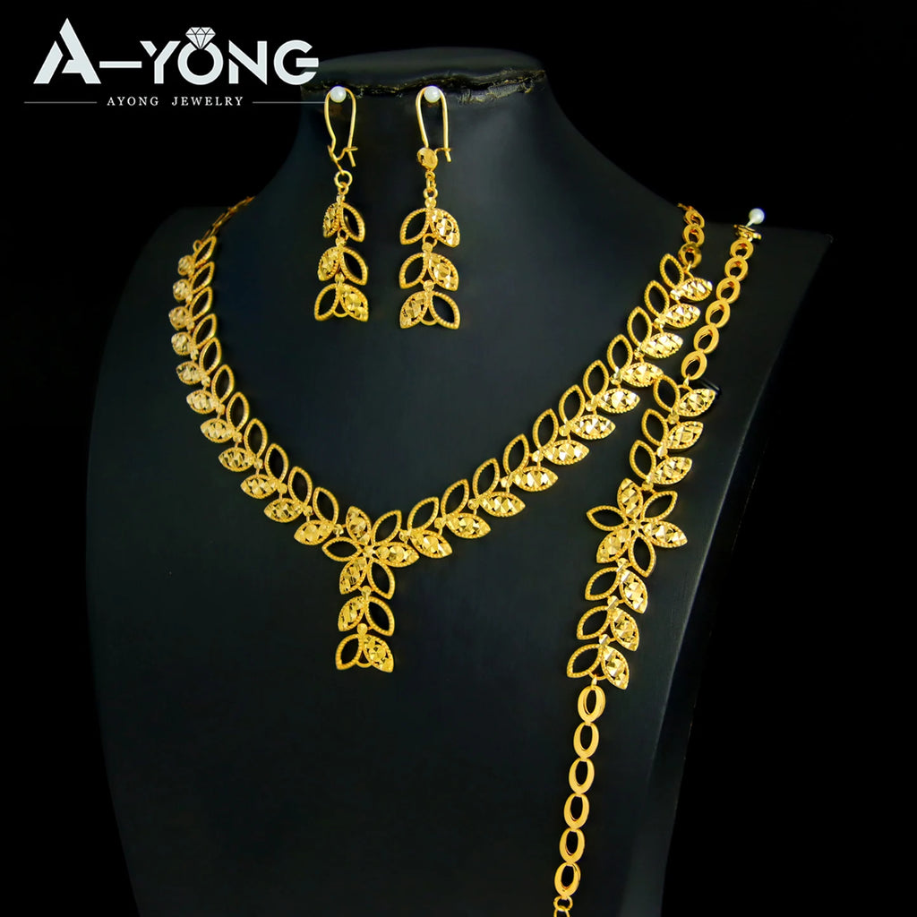 Dubai Wedding Gold Necklace Bracelet & Earrings Set