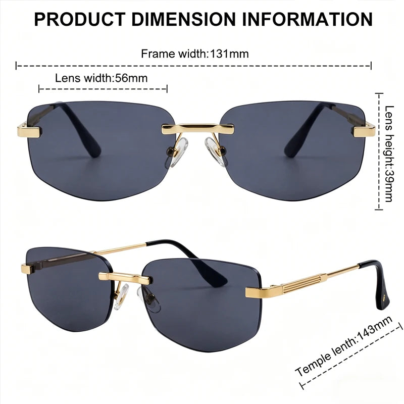 Steampunk Rimless Polygon Sunglasses Women 2026 Luxury Brand Classic Geometric Sun Glasses Metal Driving Fashion Eyewear Shades