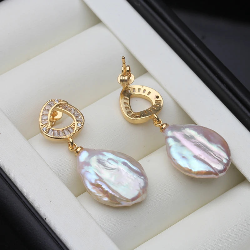 Real Natural Baroque Pearl Earrings Woman,Cute White Freshwater 925 Silver Pearl Earrings Wife Anniversary Gift White