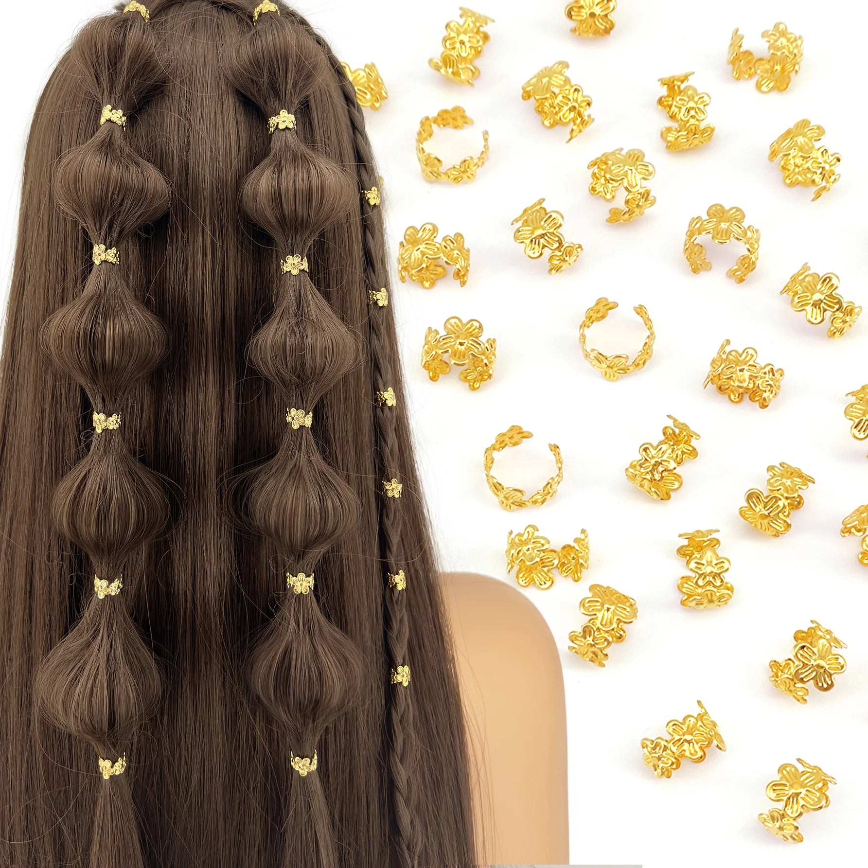 40-Piece Vine Leaf Alloy Hair Braid Rings