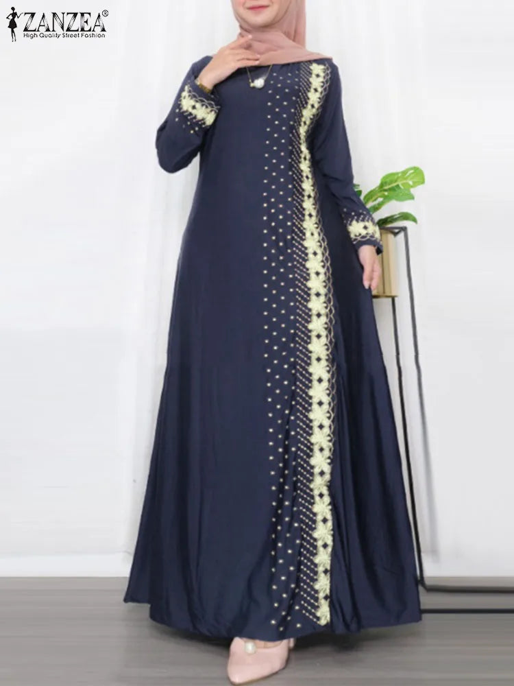 Floral Print Long Sleeve Abaya Maxi Sundress