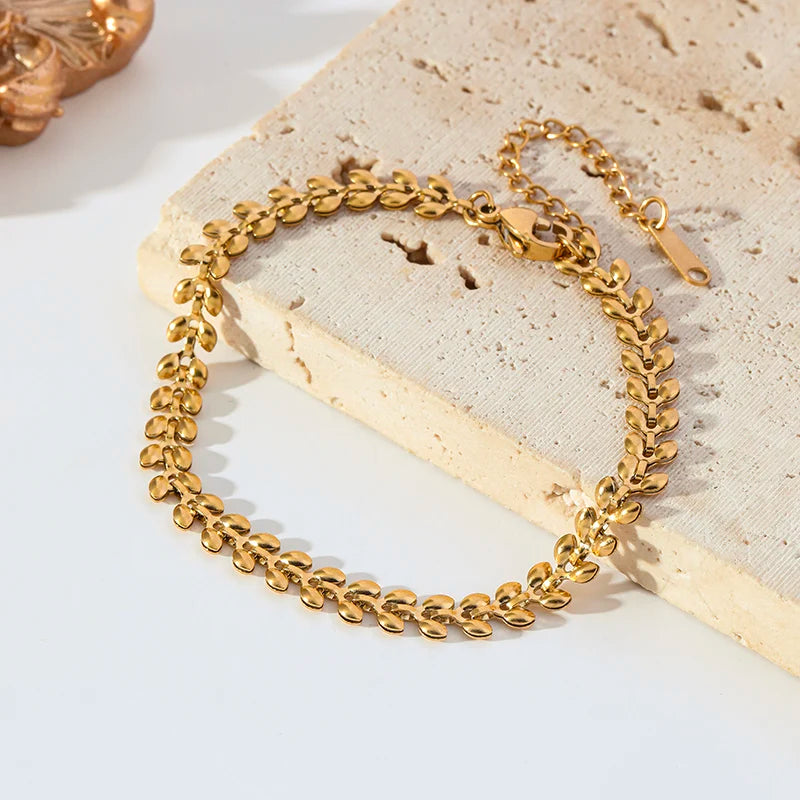 EILIECK 316L Stainless Steel Metal Gold Color Wheat Chain Necklace Bracelets Set For Women Trendy Waterproof Jewelry Lady Gift