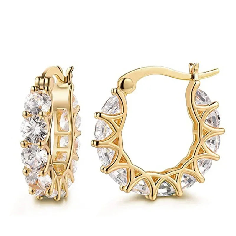 Green Crystal Zircon Gold Hoop Earrings