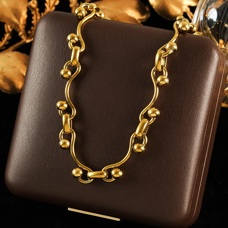 Gold Beads Chain Necklace & Bracelet Set