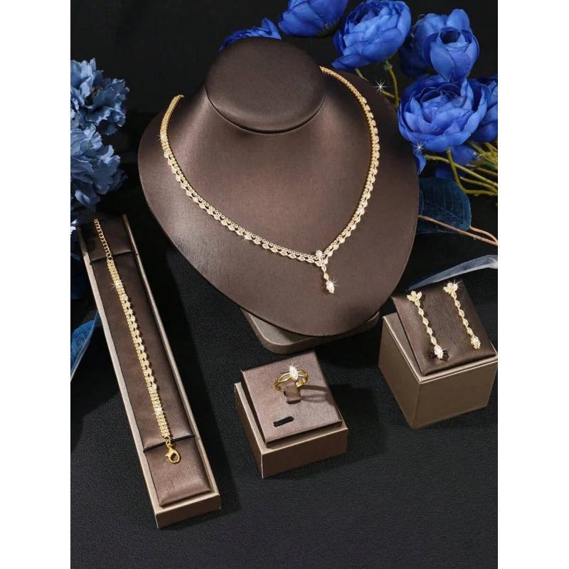 5pcs Set Golden Key Crystal Jewelry Set