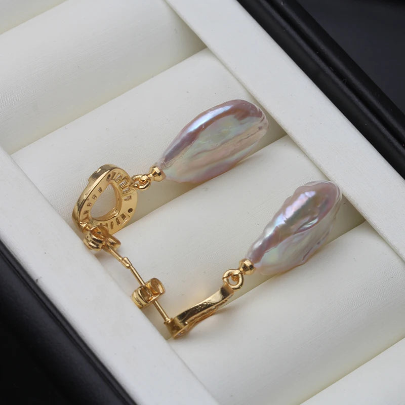 Real Natural Baroque Pearl Earrings Woman,Cute White Freshwater 925 Silver Pearl Earrings Wife Anniversary Gift White