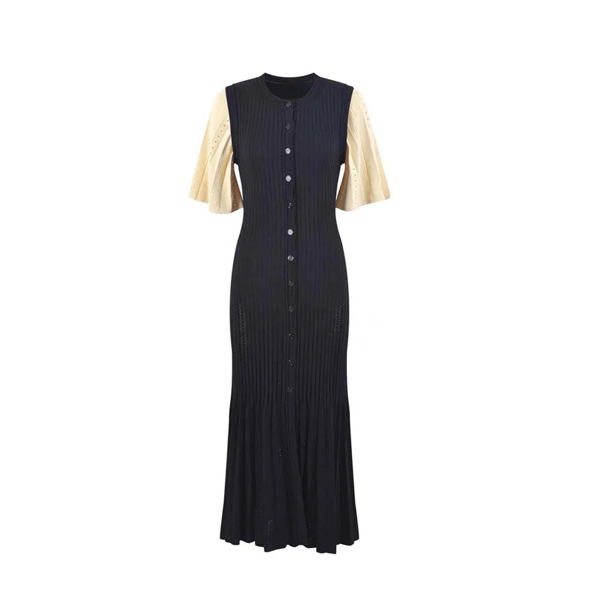 Button-Front Cotton Knit Midi Dress