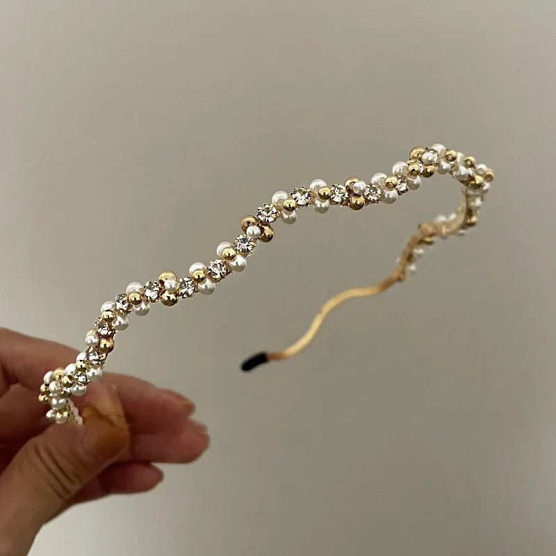 Full Rhinestone Leaf Pearl Headband