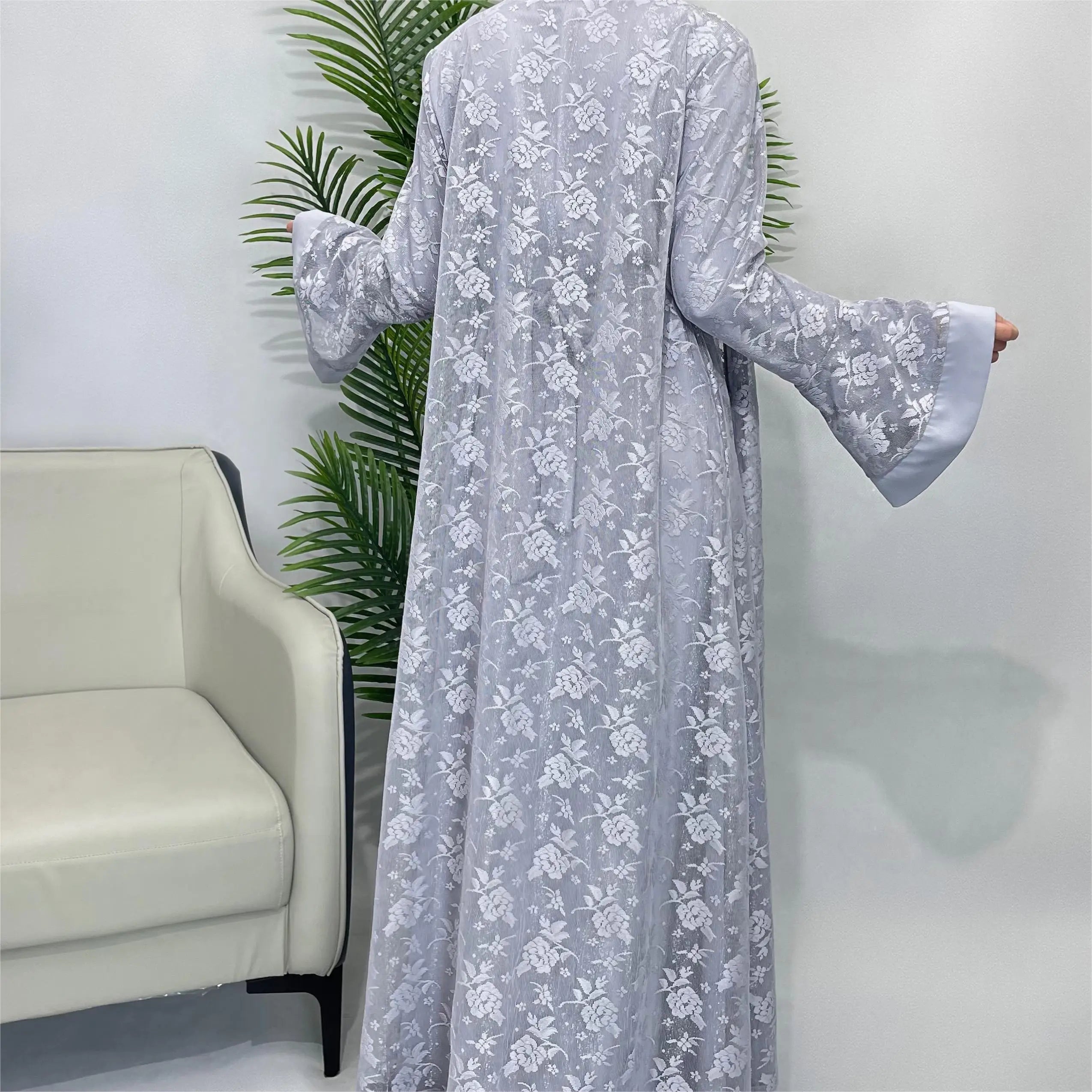 Lace Abaya Two-Piece Inner Dress & Cardigan Set