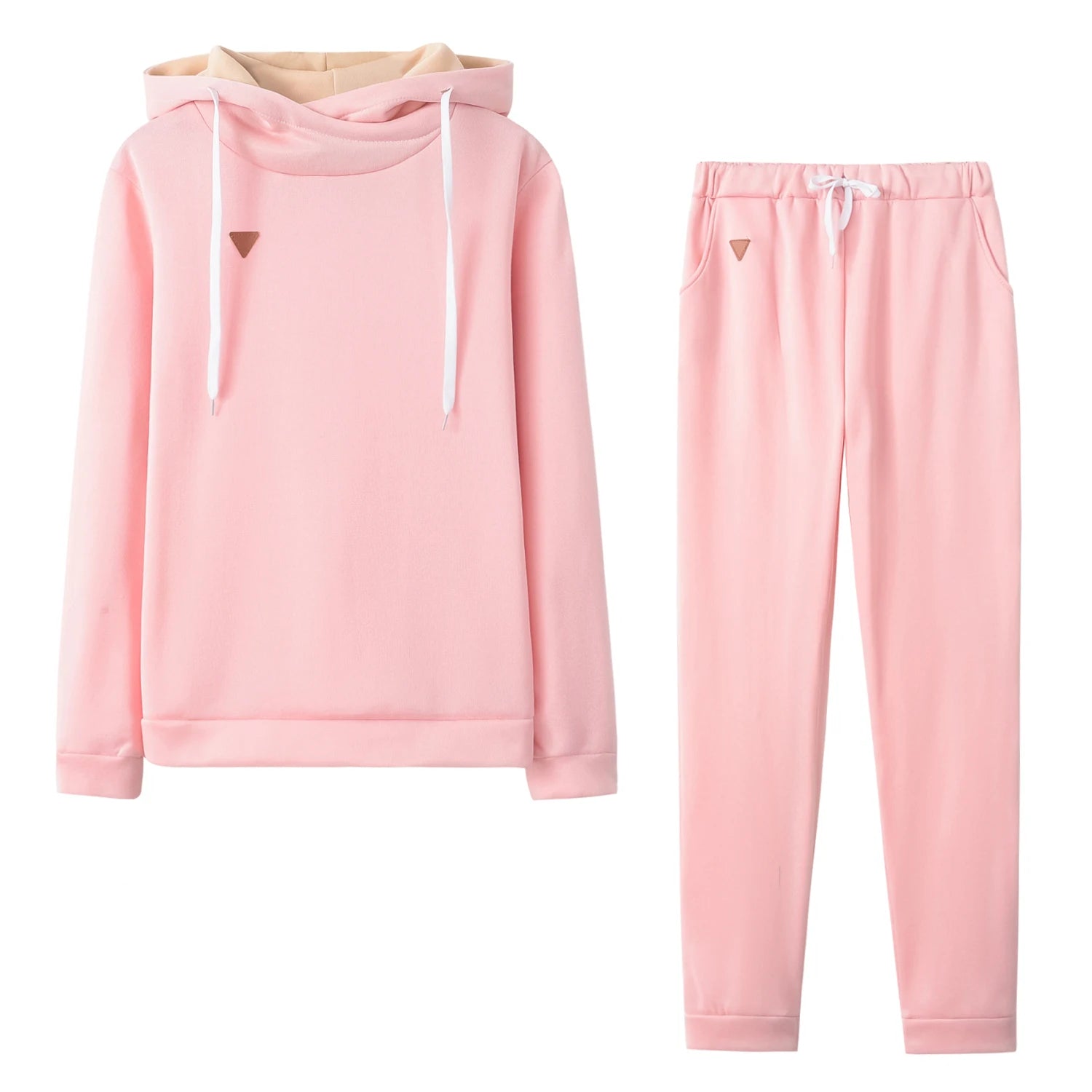 Fleece Leather Badge Long Sleeve Sports Sweater Set